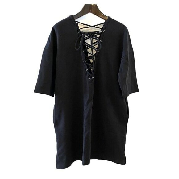 NEW ASOS Shift Dress Black V Neck Short Sleeve 10 - Picture 1 of 9